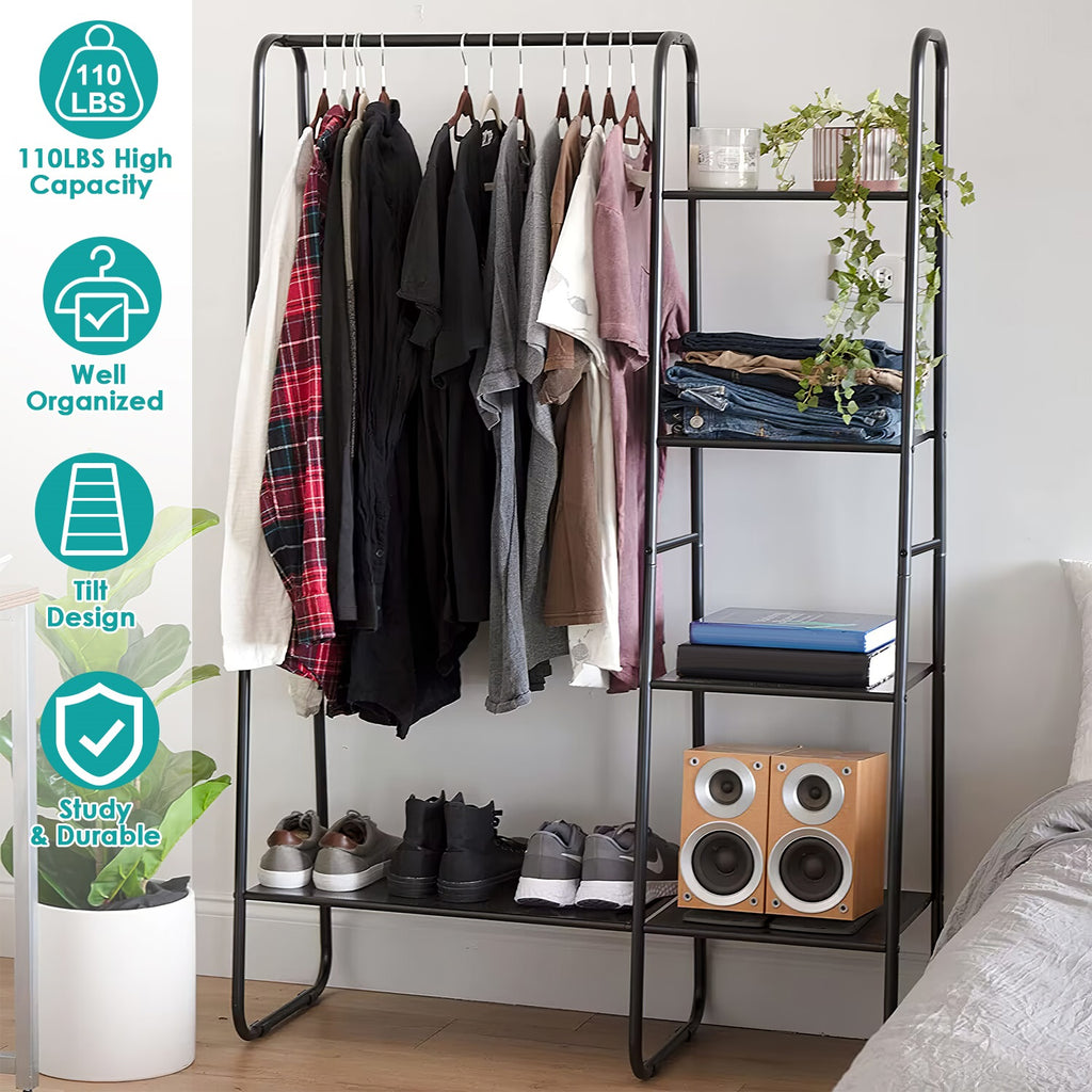 Metal Garment Rack with 5-Tier Shoe Shelf - Freestanding Closet Organizer
