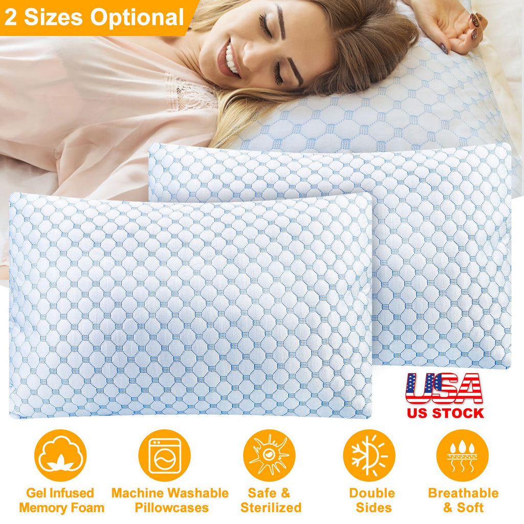 2-Pack Cooling Gel Memory Foam Pillows - King Size, Double-Sided, Adjustable