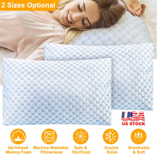 2-Pack Cooling Gel Memory Foam Pillows - King Size, Double-Sided, Adjustable