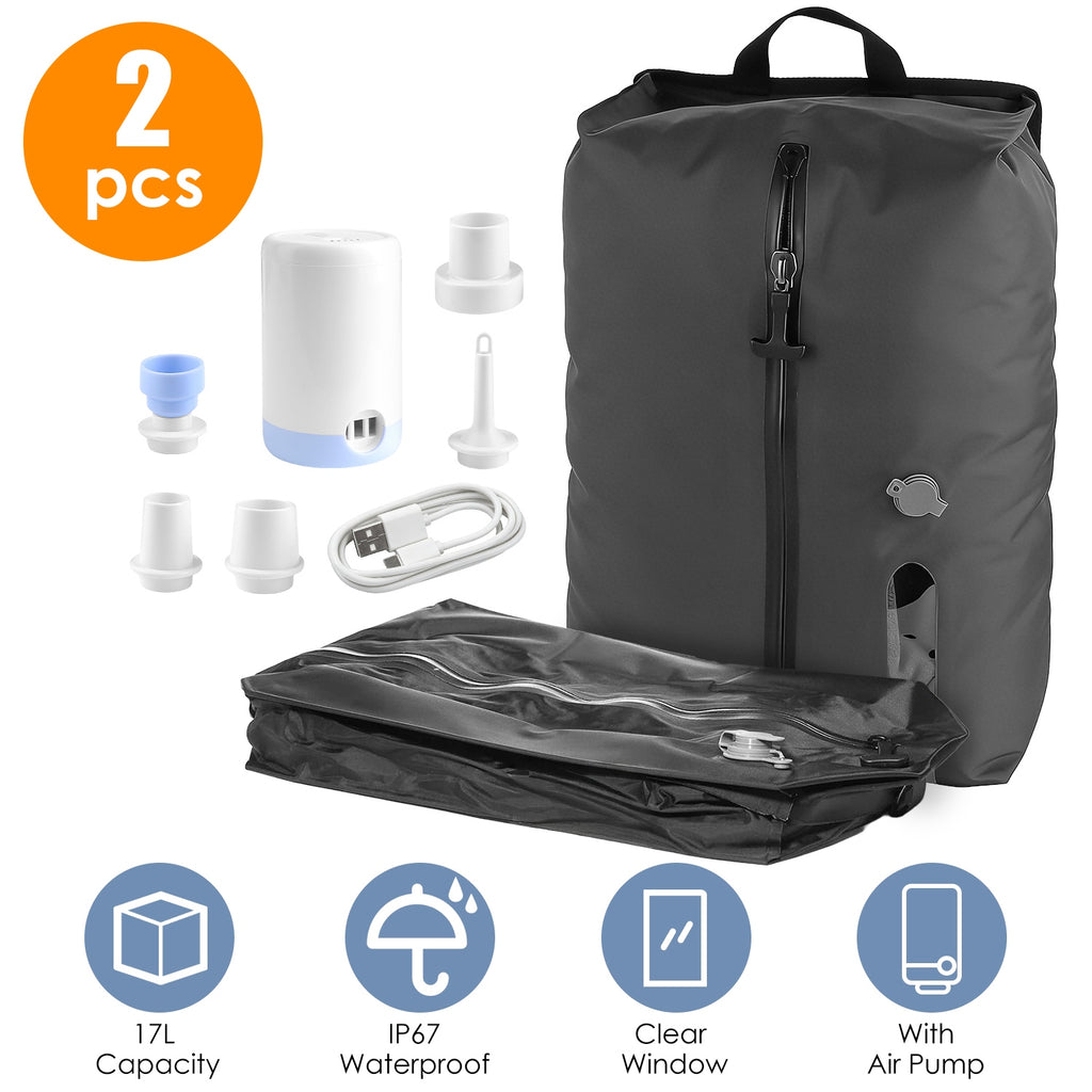 2Pc Vacuum Storage Bags with Electric Pump - Waterproof Travel Space Saver Set