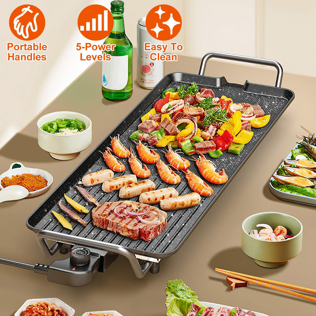 1500W Electric BBQ Griddle - Non-Stick Tabletop Grill for Indoor/Outdoor