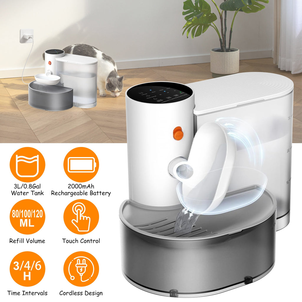 Smart Automatic Pet Water Fountain - Self-Refill & Self-Empty, 3L Cordless