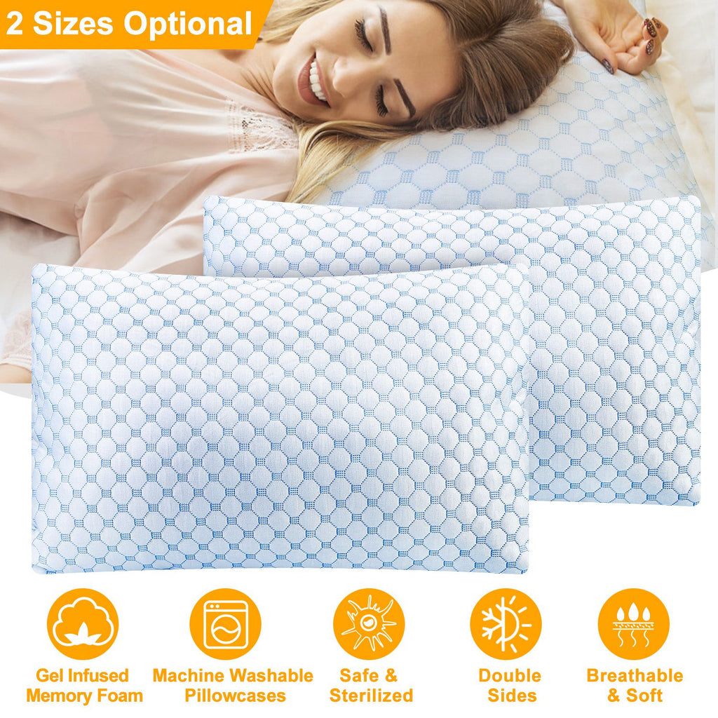 2-Pack Cooling Gel Memory Foam Pillows - King Size, Double-Sided, Adjustable