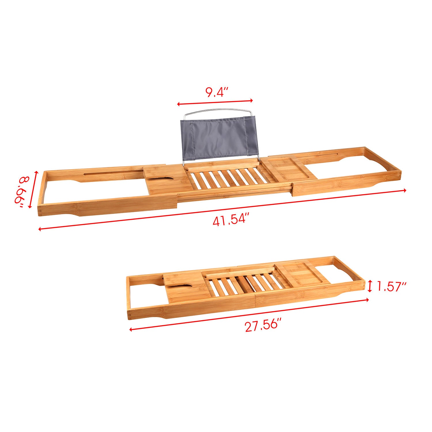 Extendable Bamboo Bathtub Caddy Tray - Book, Tablet, Wine Glass Holder