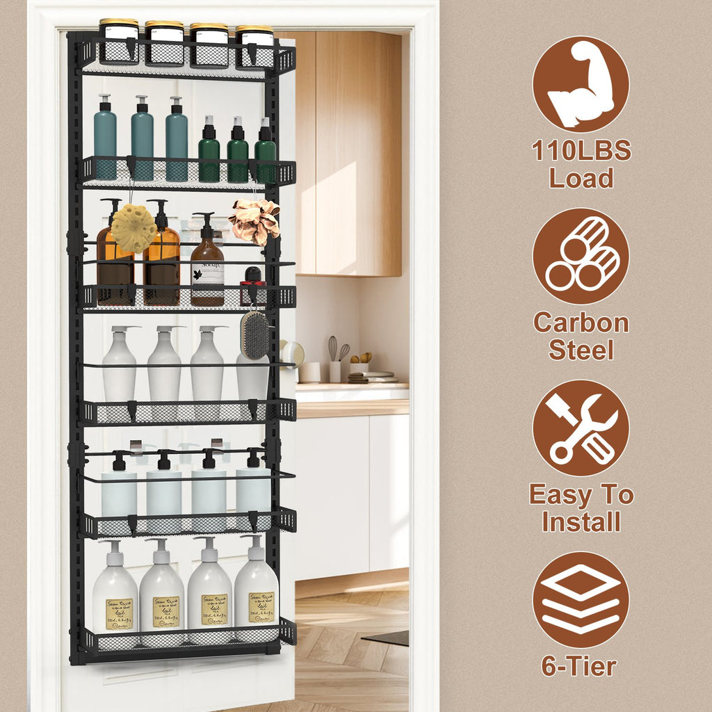 6-Tier Over-the-Door Pantry Organizer - Carbon Steel, 110lbs Capacity