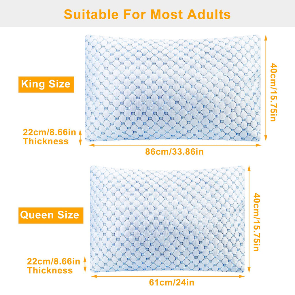 2-Pack Cooling Gel Memory Foam Pillows - King Size, Double-Sided, Adjustable