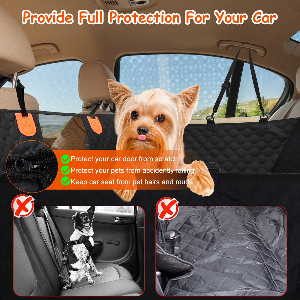 Waterproof Dog Car Back Seat Cover - Mesh Window, 600D Oxford, Storage Pockets
