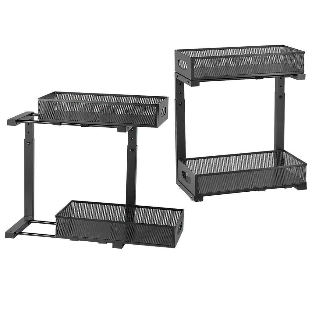 2Pc Pull-Out Under Sink Organizer - Height-Adjustable Sliding Cabinet Baskets