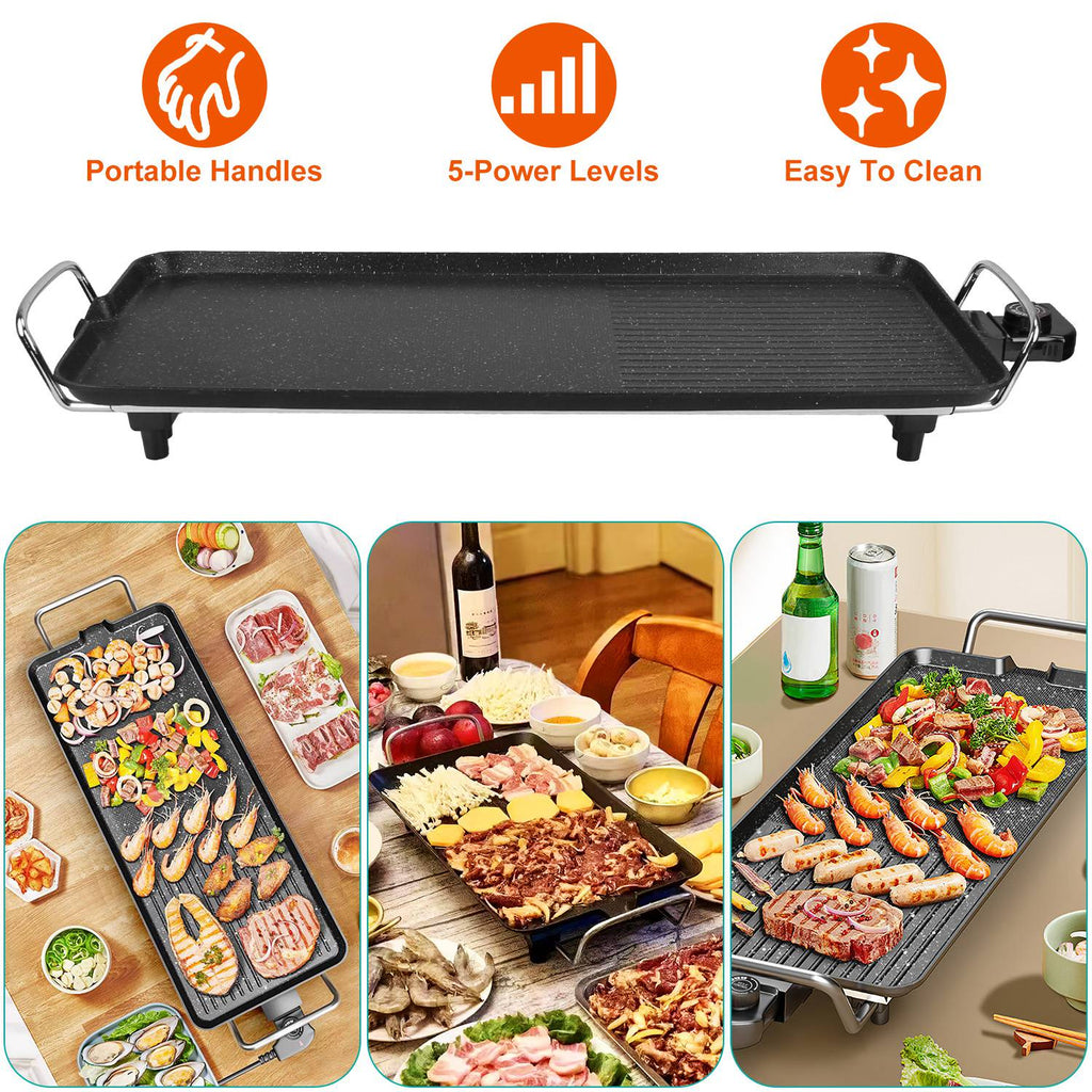 1500W Electric BBQ Griddle - Non-Stick Tabletop Grill for Indoor/Outdoor