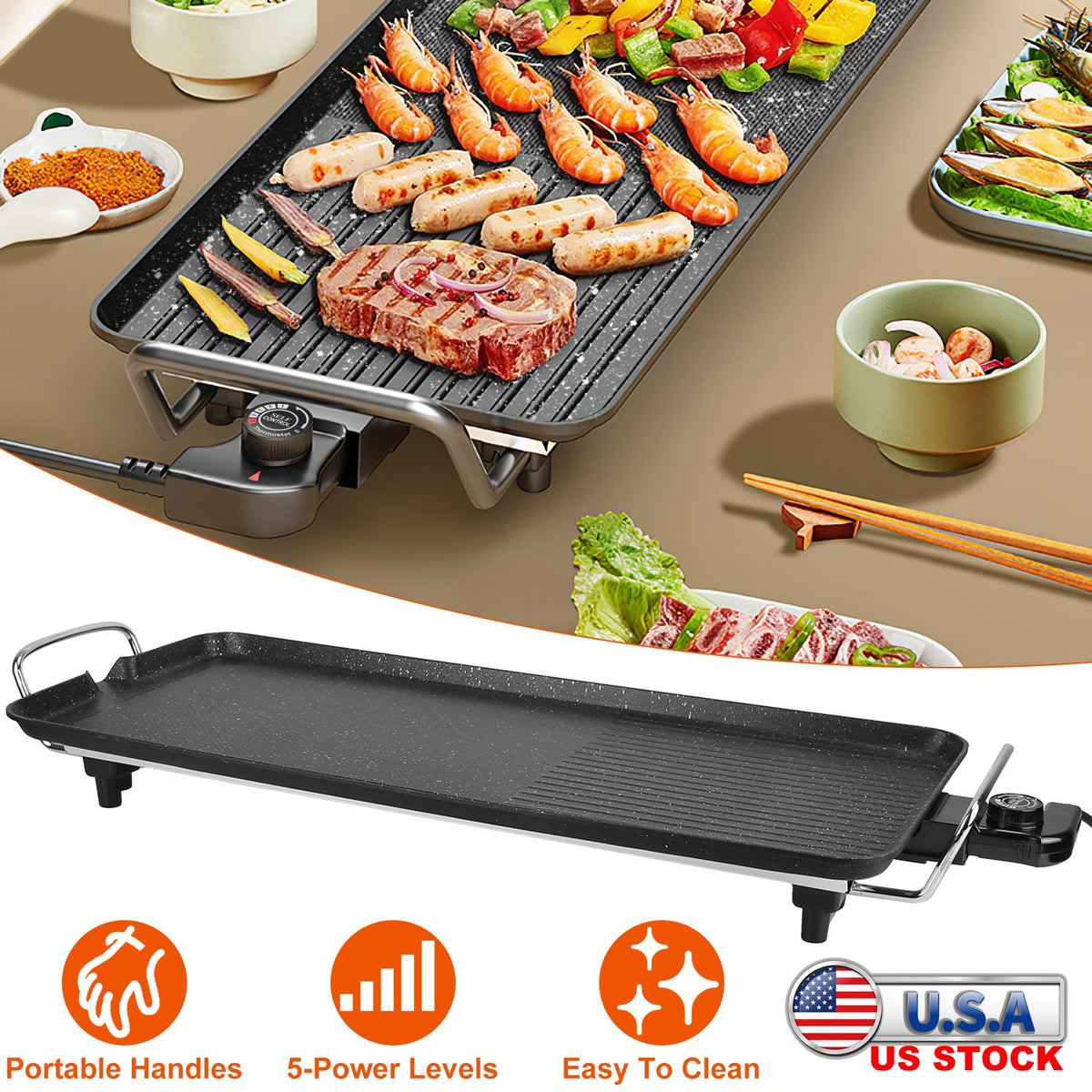 1500W Electric BBQ Griddle - Non-Stick Tabletop Grill for Indoor/Outdoor