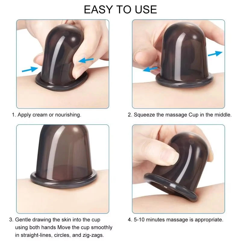 Silicone Cupping Massage Set - 4-Piece Muscle & Body Therapy Cups