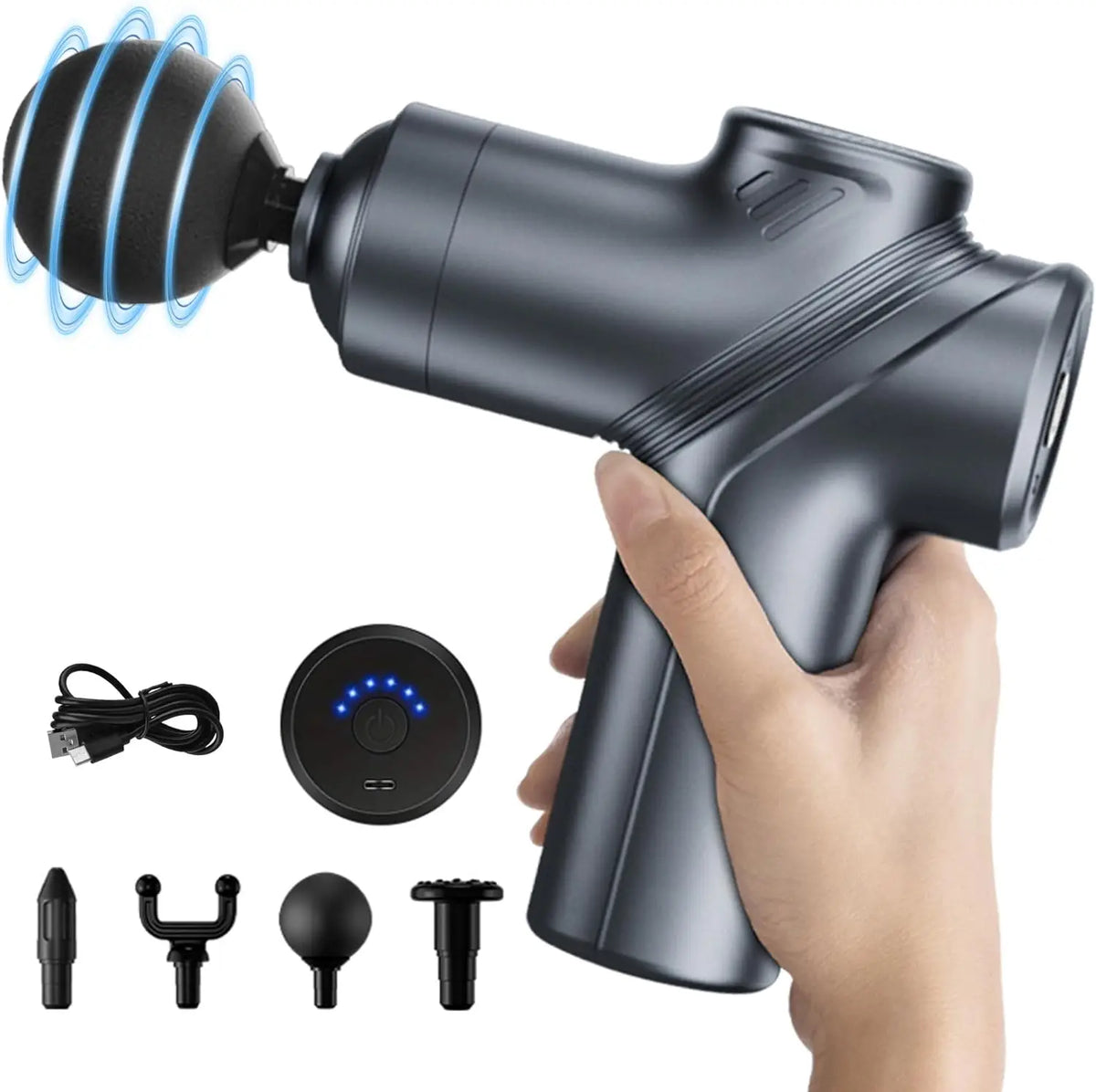 Mini Muscle Massage Gun – Silent Motor, 4 Interchangeable Heads