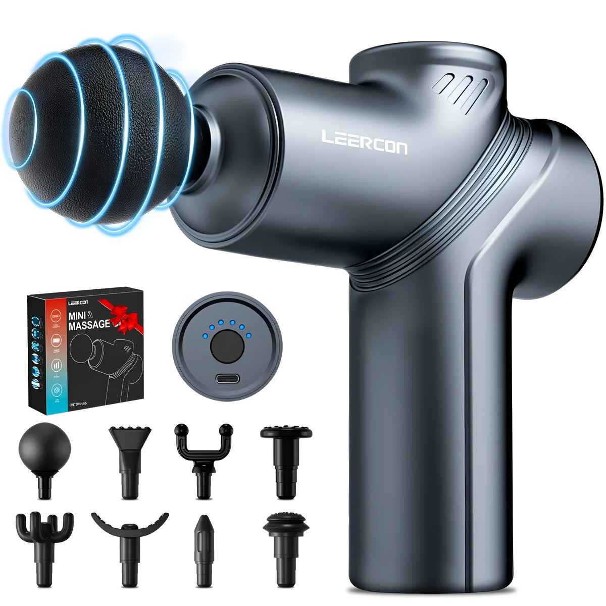 Mini Muscle Massage Gun – Silent Motor, 4 Interchangeable Heads