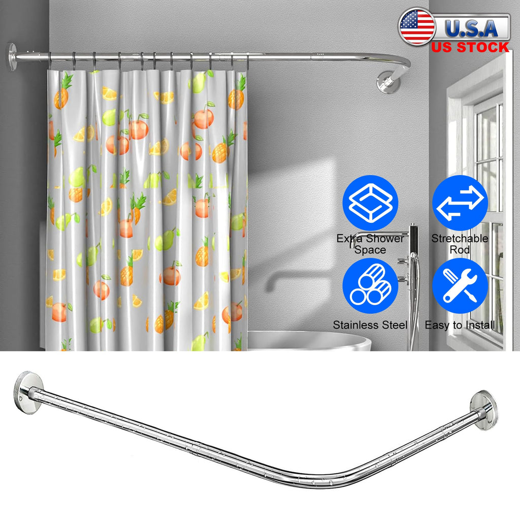 Curved Shower Curtain Rod - Stainless Steel, L-Shaped, Adjustable