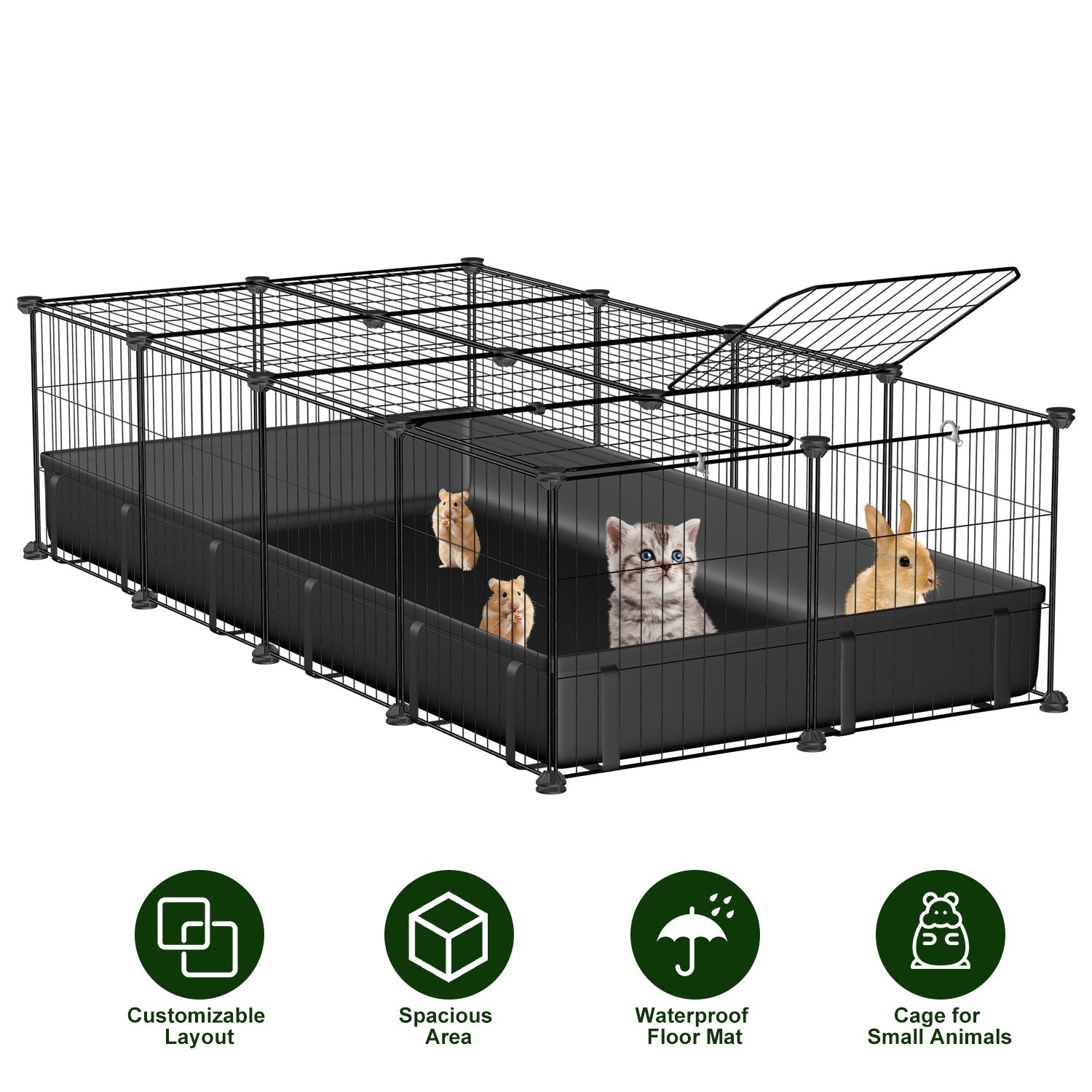 DIY Modular Small Animal Playpen - 20-Panel Metal Cage for Guinea Pigs, Rabbits, Hedgehogs