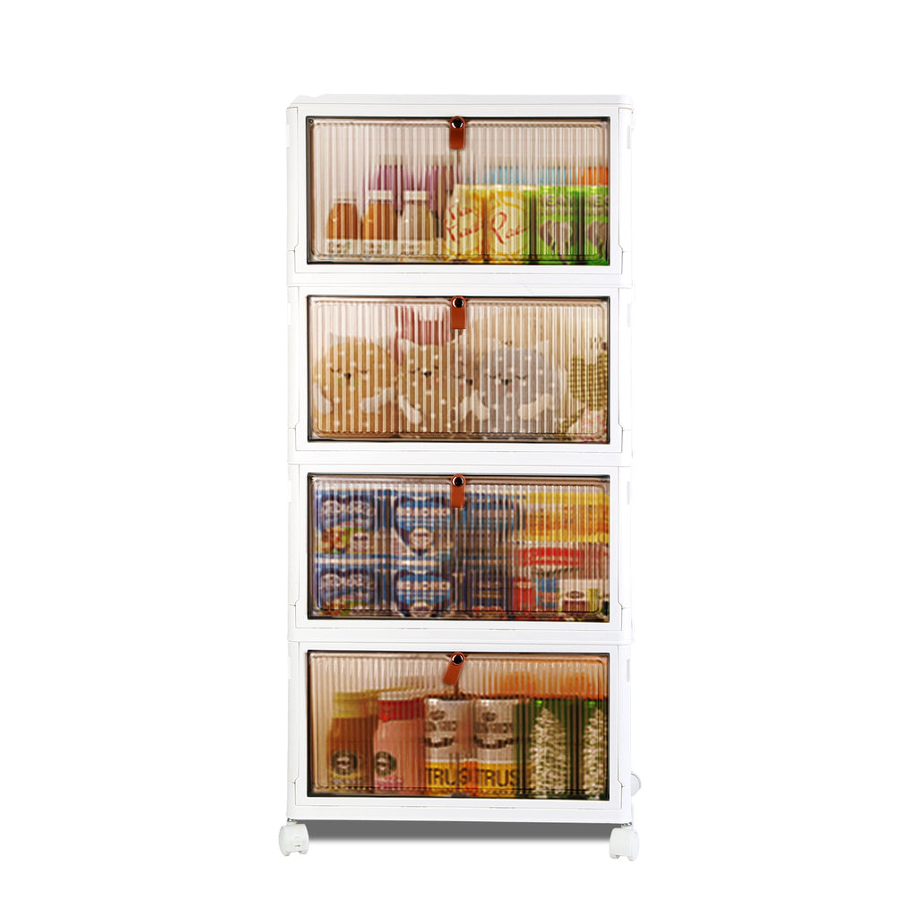 4-Tier Foldable Storage Bins with Magnetic Door - Stackable Closet Organizer on Wheels