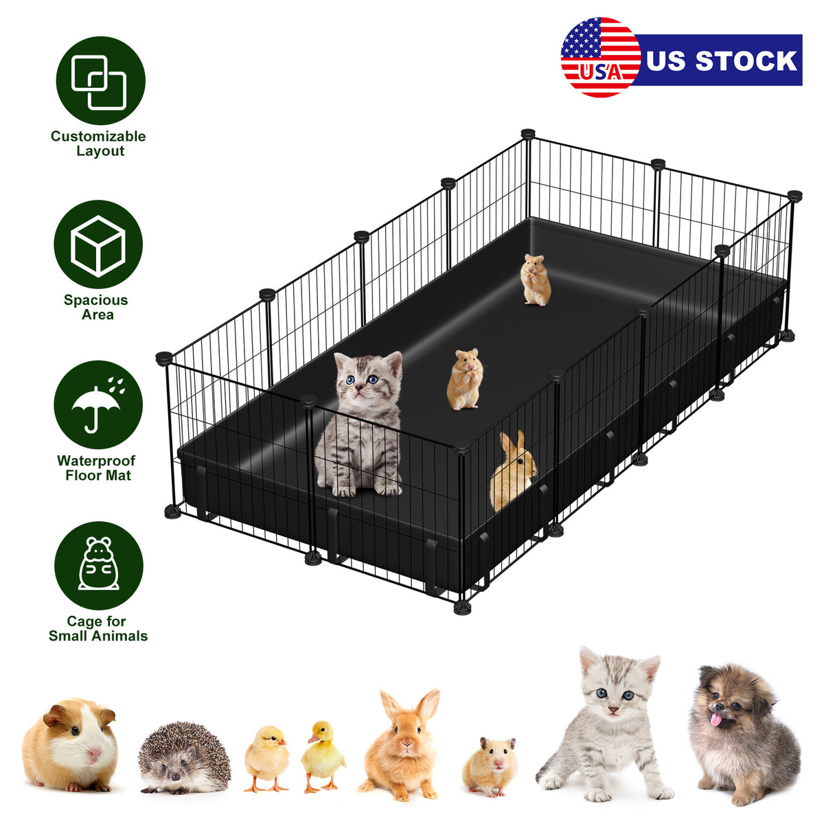 DIY Modular Small Animal Playpen - 20-Panel Metal Cage for Guinea Pigs, Rabbits, Hedgehogs