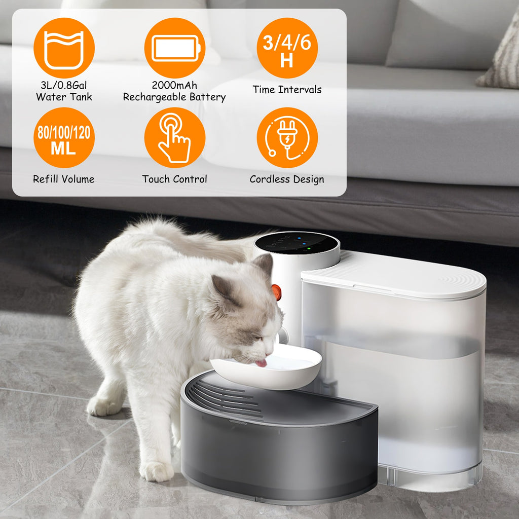 Smart Automatic Pet Water Fountain - Self-Refill & Self-Empty, 3L Cordless
