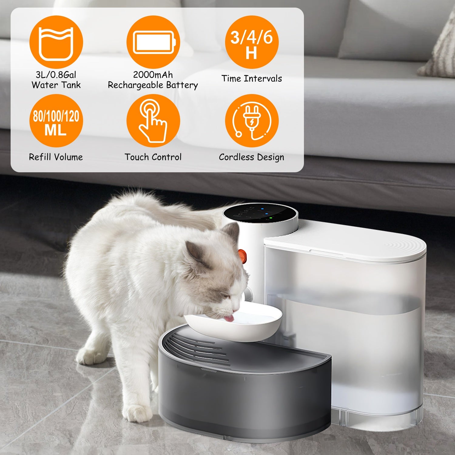 Smart Automatic Pet Water Fountain - Self-Refill & Self-Empty, 3L Cordless