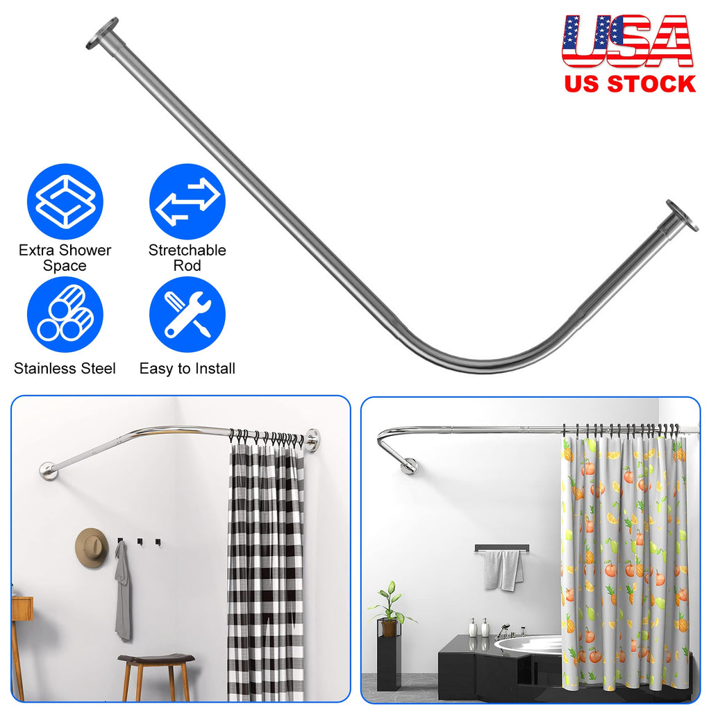 Curved Shower Curtain Rod - Stainless Steel, L-Shaped, Adjustable