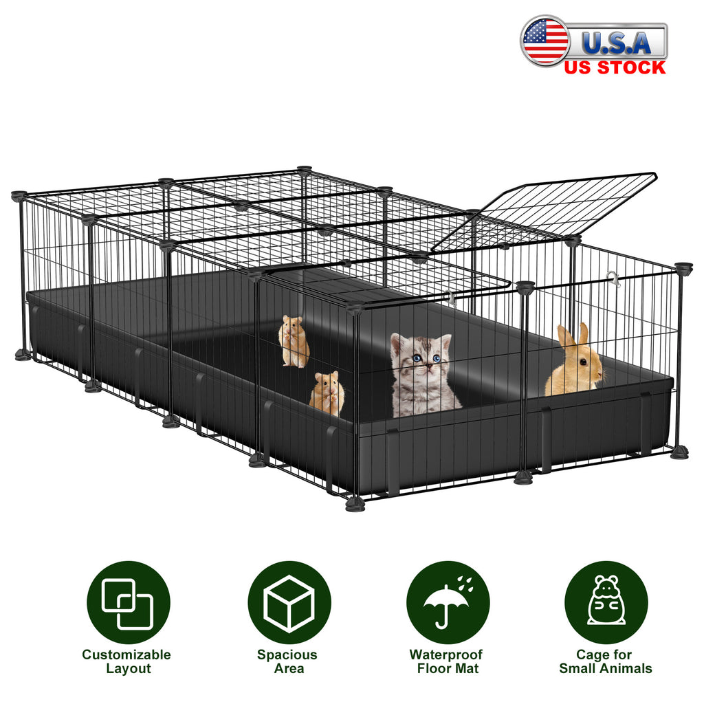 DIY Modular Small Animal Playpen - 20-Panel Metal Cage for Guinea Pigs, Rabbits, Hedgehogs