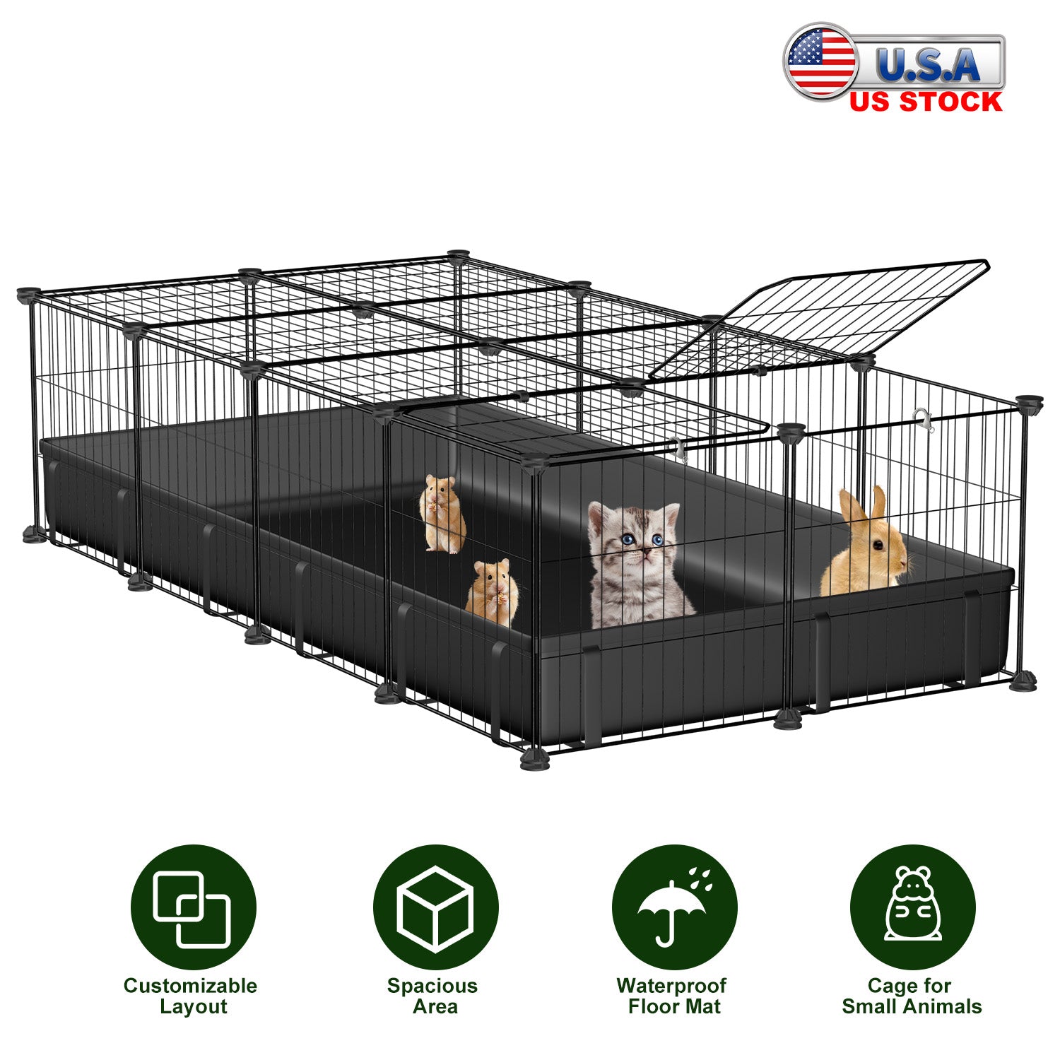 DIY Modular Small Animal Playpen - 20-Panel Metal Cage for Guinea Pigs, Rabbits, Hedgehogs