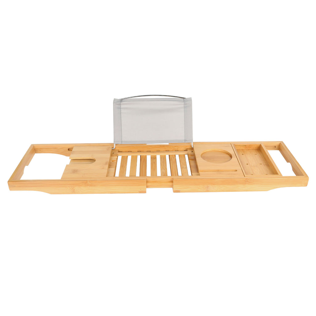 Extendable Bamboo Bathtub Caddy Tray - Book, Tablet, Wine Glass Holder