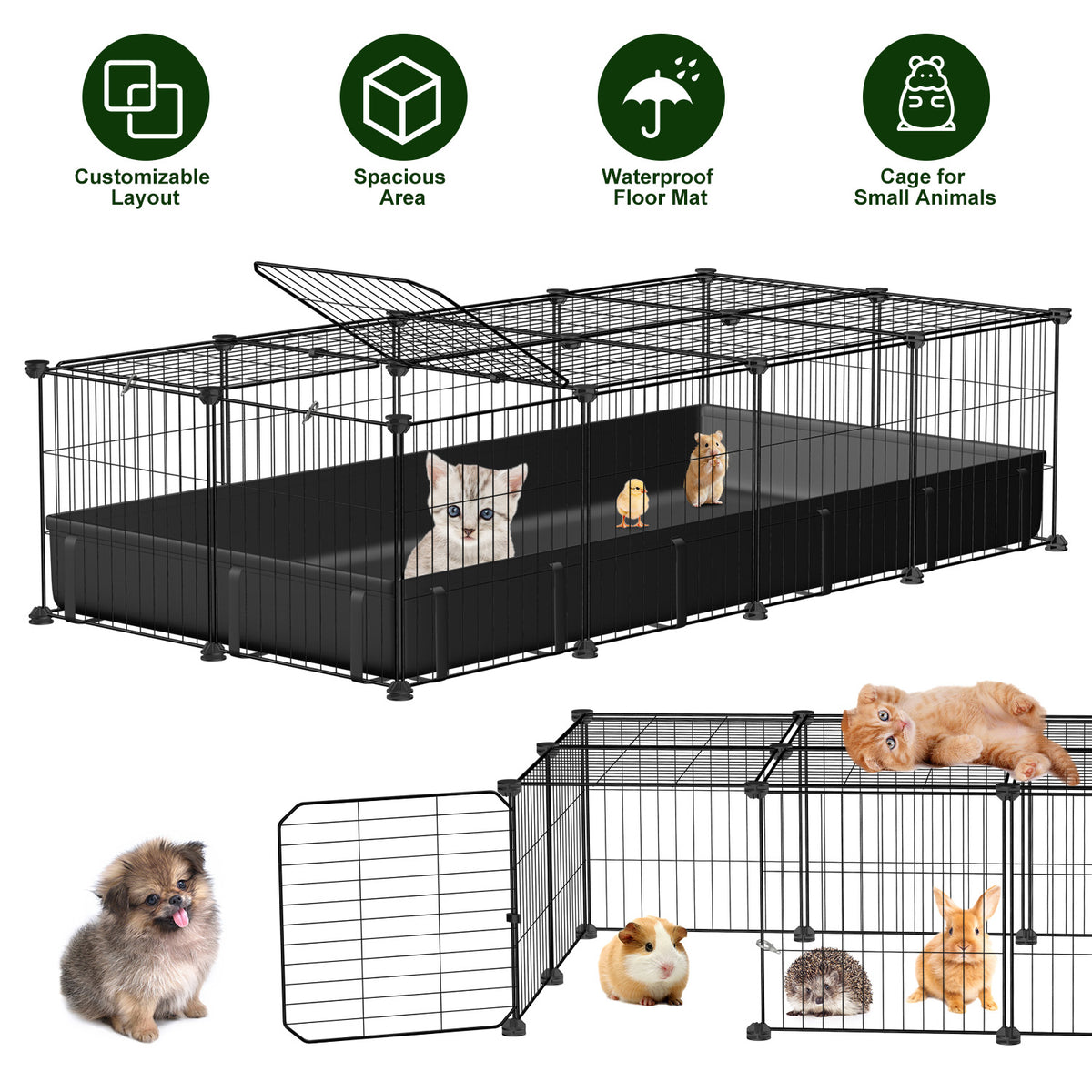 DIY Modular Small Animal Playpen - 20-Panel Metal Cage for Guinea Pigs, Rabbits, Hedgehogs