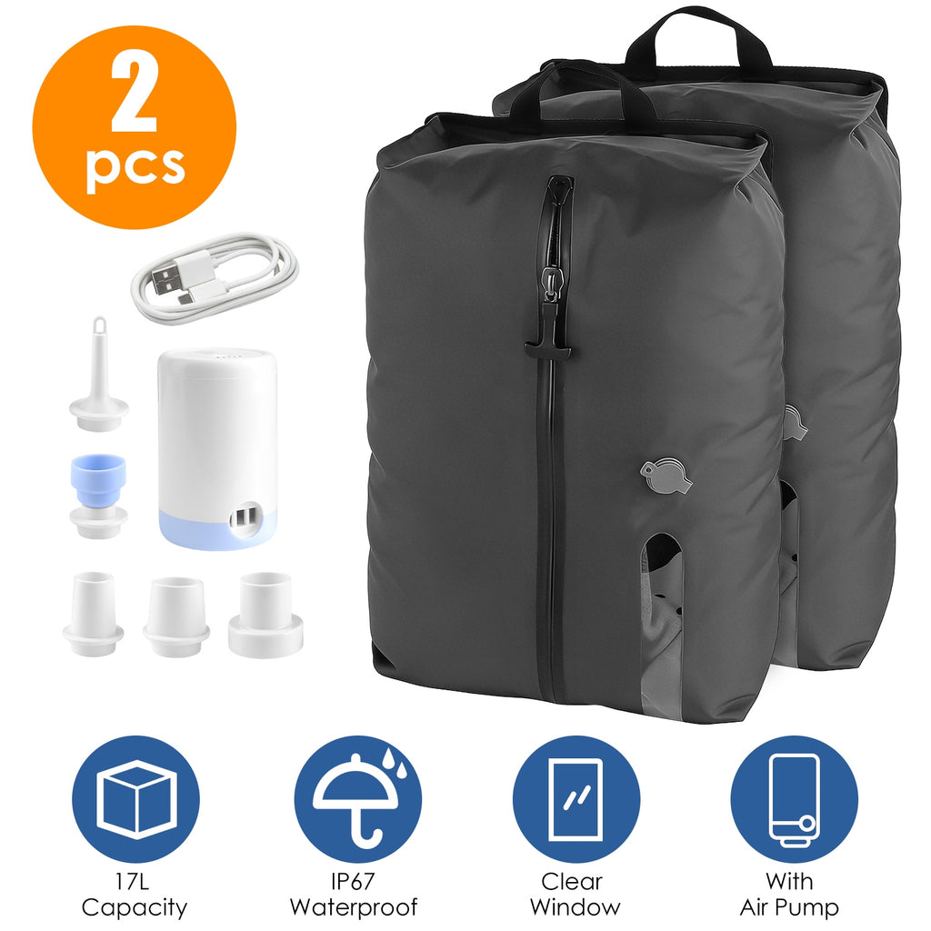 2Pc Vacuum Storage Bags with Electric Pump - Waterproof Travel Space Saver Set
