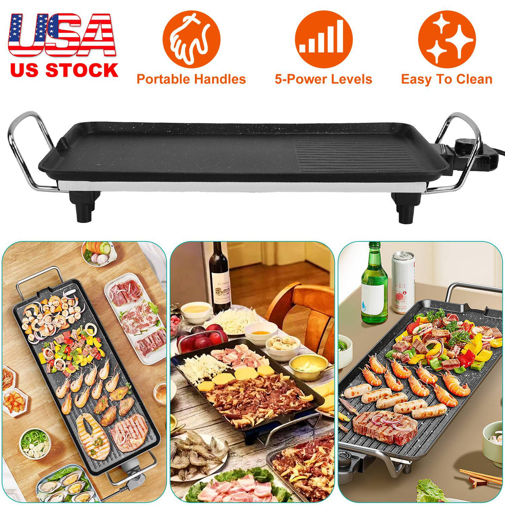 1500W Electric BBQ Griddle - Non-Stick Tabletop Grill for Indoor/Outdoor