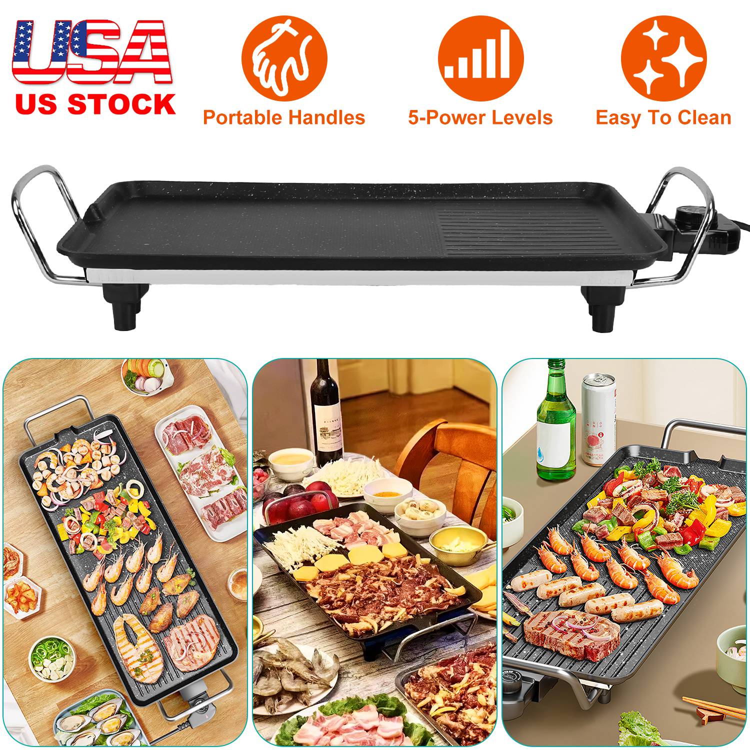 1500W Electric BBQ Griddle - Non-Stick Tabletop Grill for Indoor/Outdoor