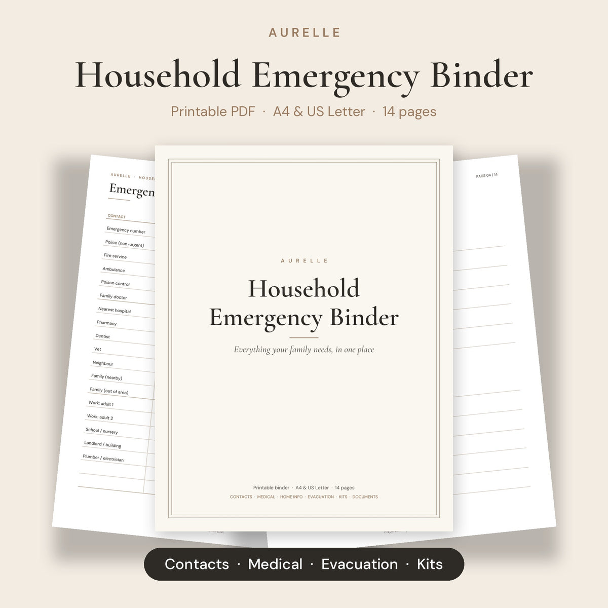Aurelle Household Emergency Binder