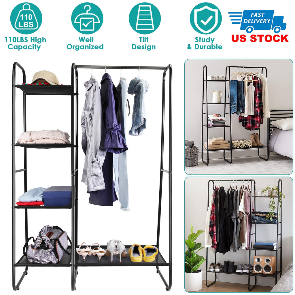 Metal Garment Rack with 5-Tier Shoe Shelf - Freestanding Closet Organizer